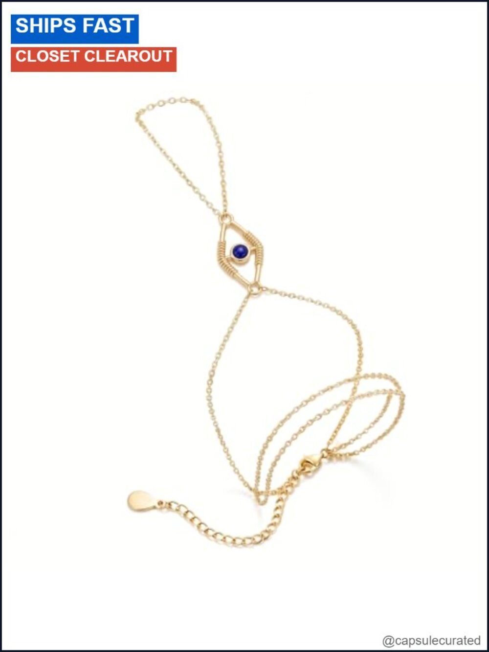 Sterling Silver 14k Gold Plated Evil Eye Hand Chain Bracelet for Women